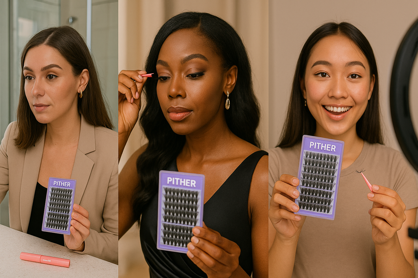 Eyelash Extension Kit PITHER 280pcs Lash Clusters Kit 10-16mm D Curl Individual Lashes with Lash Bond and Seal and Lash Tweezers (0.07mm 40D +50D)