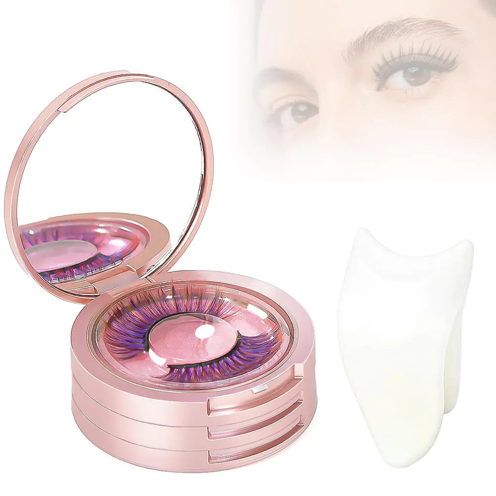 Rose Gold 3-Layer Eyelash Storage Case with Mirror & Lash Applicator – Travel-Friendly Holder