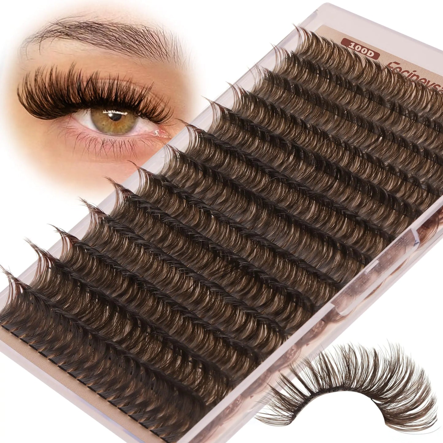Focipeysa Thick Lash Clusters Fluffy Eyelash Clusters 100D Brown Lash Extensions Volume Individual Eyelash Extensions 14-20mm Clusters Eyelashes Brown Clusters Lashes D Curl DIY Lash Pack