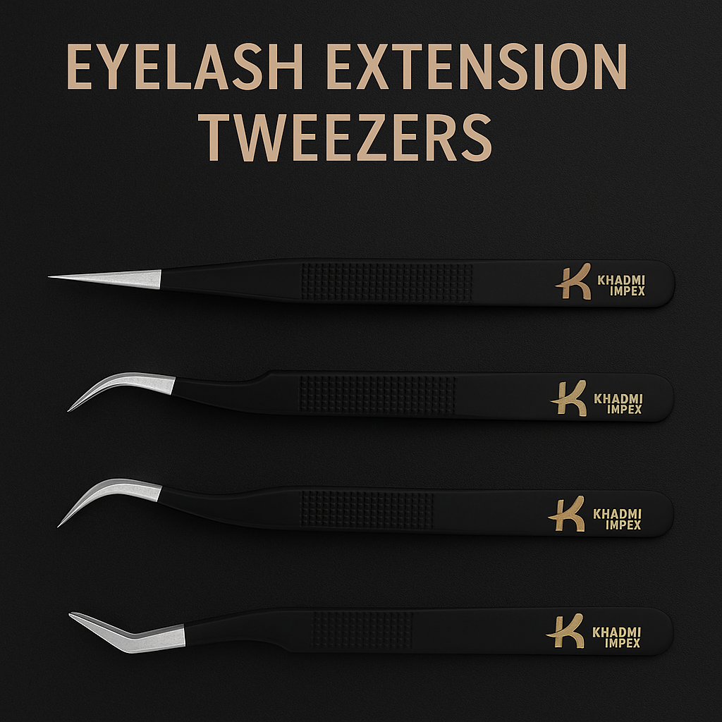 3-Piece Precision Eyelash Extension Tweezers Kit – Straight & Curved, Matte Black
