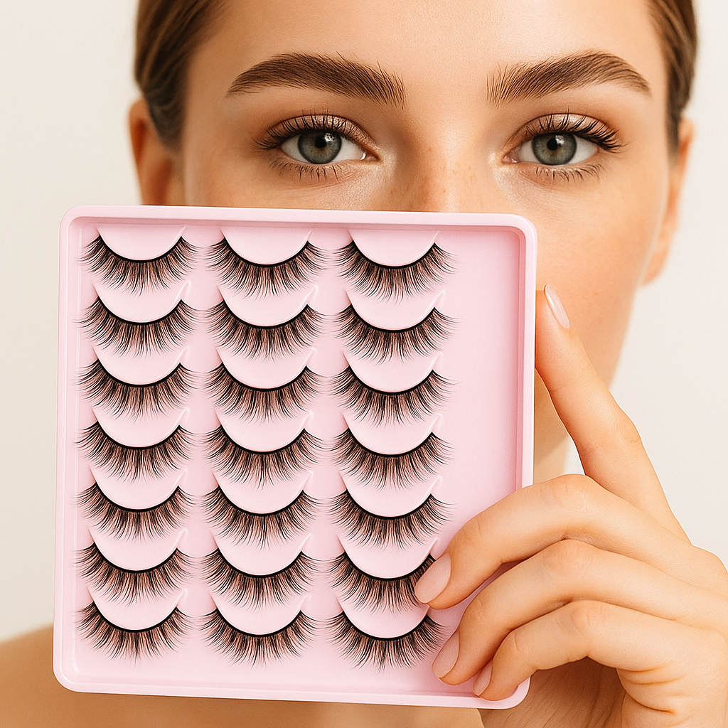 CALAILIS False Eyelashes Natural Look Fake Lashes 20 Pairs Wispy Fluffy False Lashes Faux Mink Fake Eyelashes Cat Eye Lashes Soft and Reusable Strip Lashes (CV06)