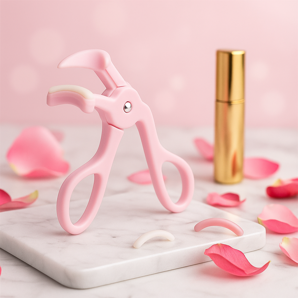 Soft Pink No-Pinch Silicone Eyelash Curler – Lash-Lift Tool with 2 Refill Pads