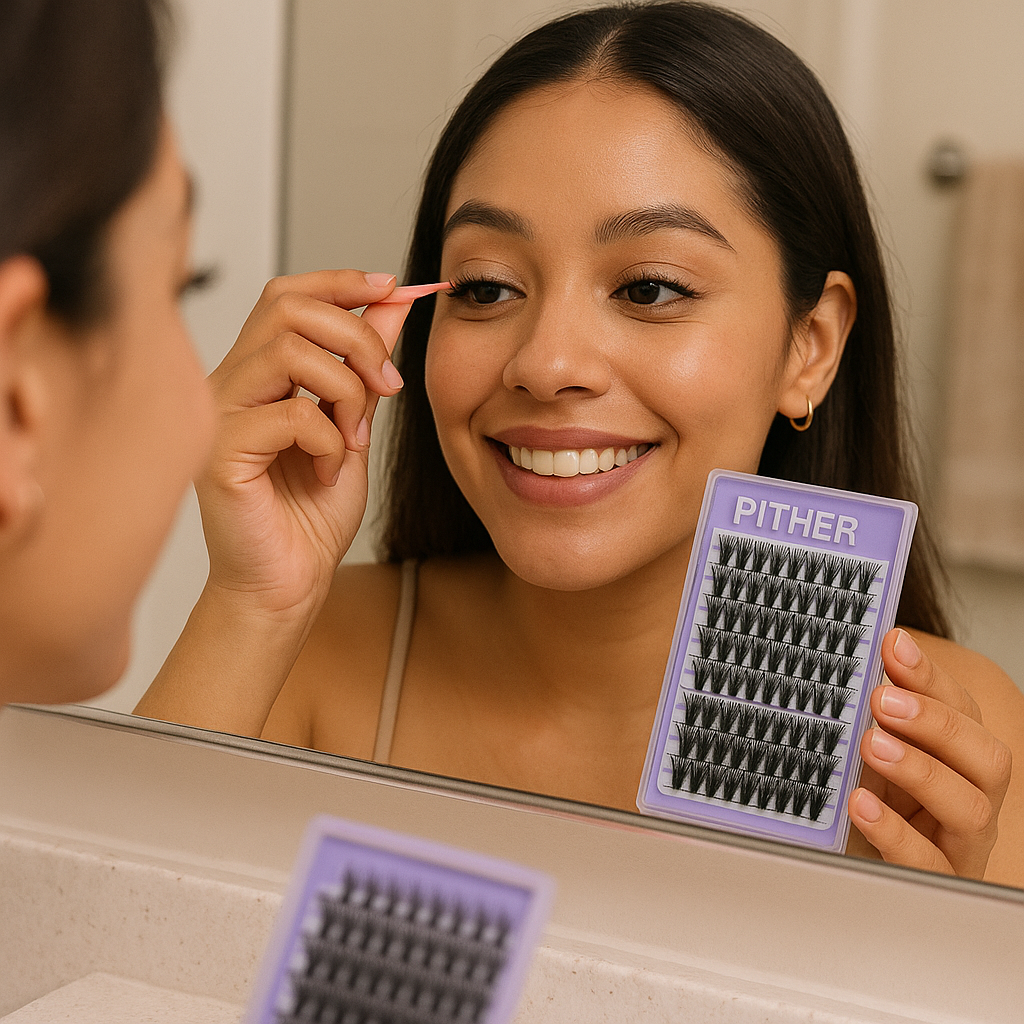 Eyelash Extension Kit PITHER 280pcs Lash Clusters Kit 10-16mm D Curl Individual Lashes with Lash Bond and Seal and Lash Tweezers (0.07mm 40D +50D)