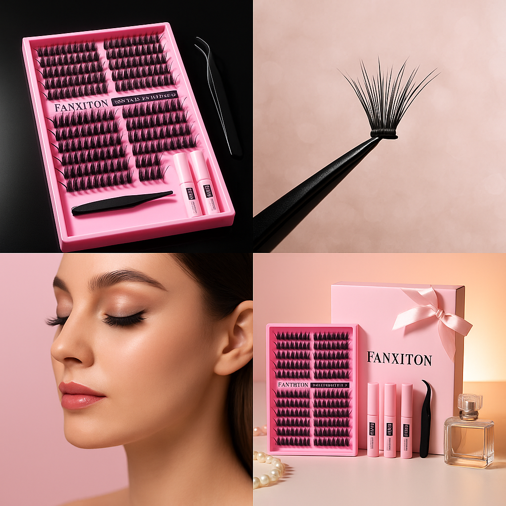 FANXITON DIY Volume Lash Cluster Kit – 60D/80D D-Curl Clusters with Bond, Seal & Tweezers