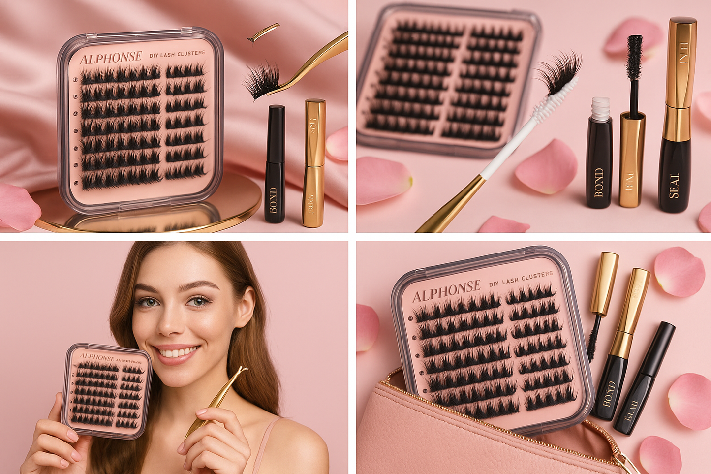 Fluffy Lash Extension Kit Cat Eye Lash Clusters Kit Wispy Cluster Eyelash Extensions Kit Spiky Individual Lashes Clusters DIY Lash Kit with Bond and Seal by ALPHONSE