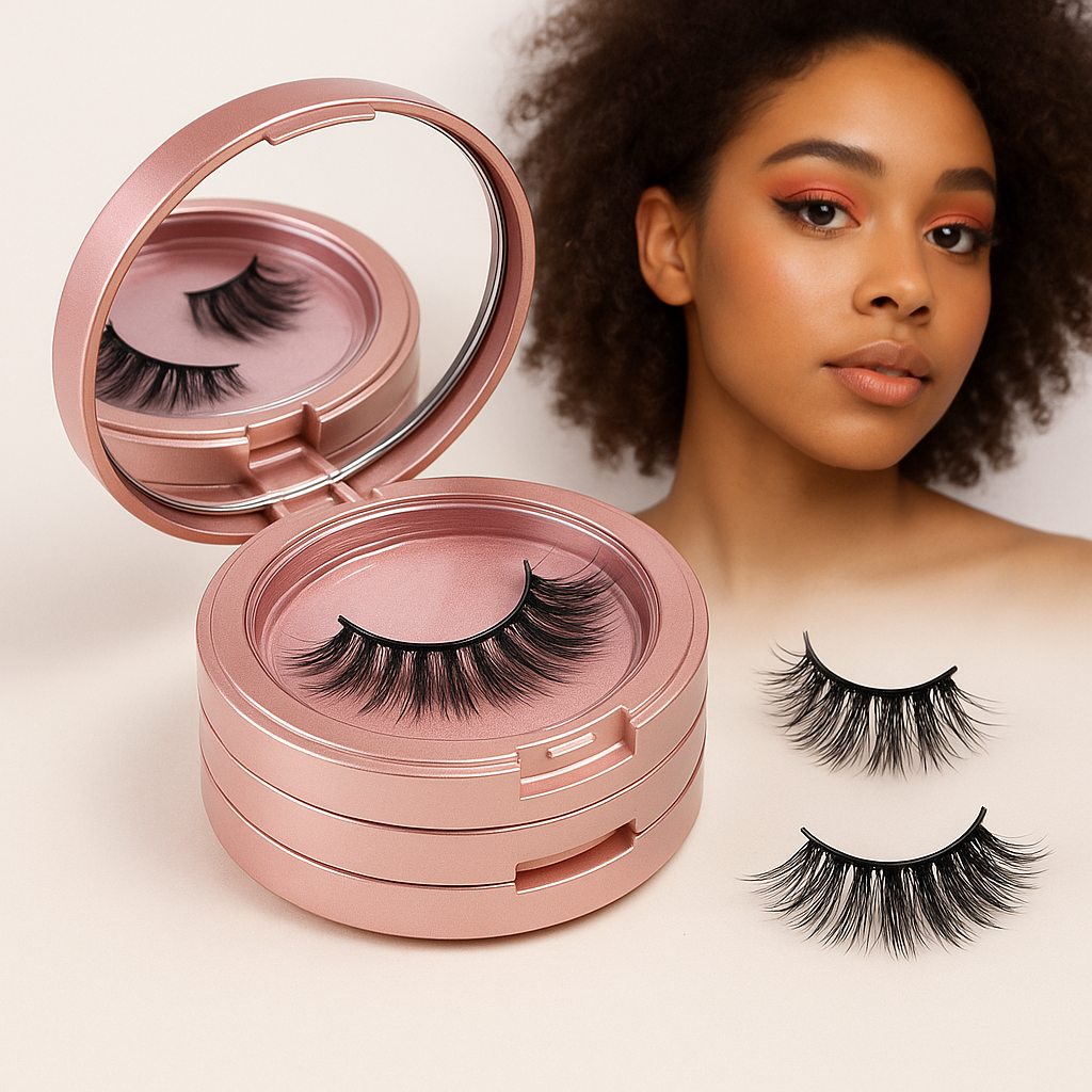 Rose Gold 3-Layer Eyelash Storage Case with Mirror & Lash Applicator – Travel-Friendly Holder