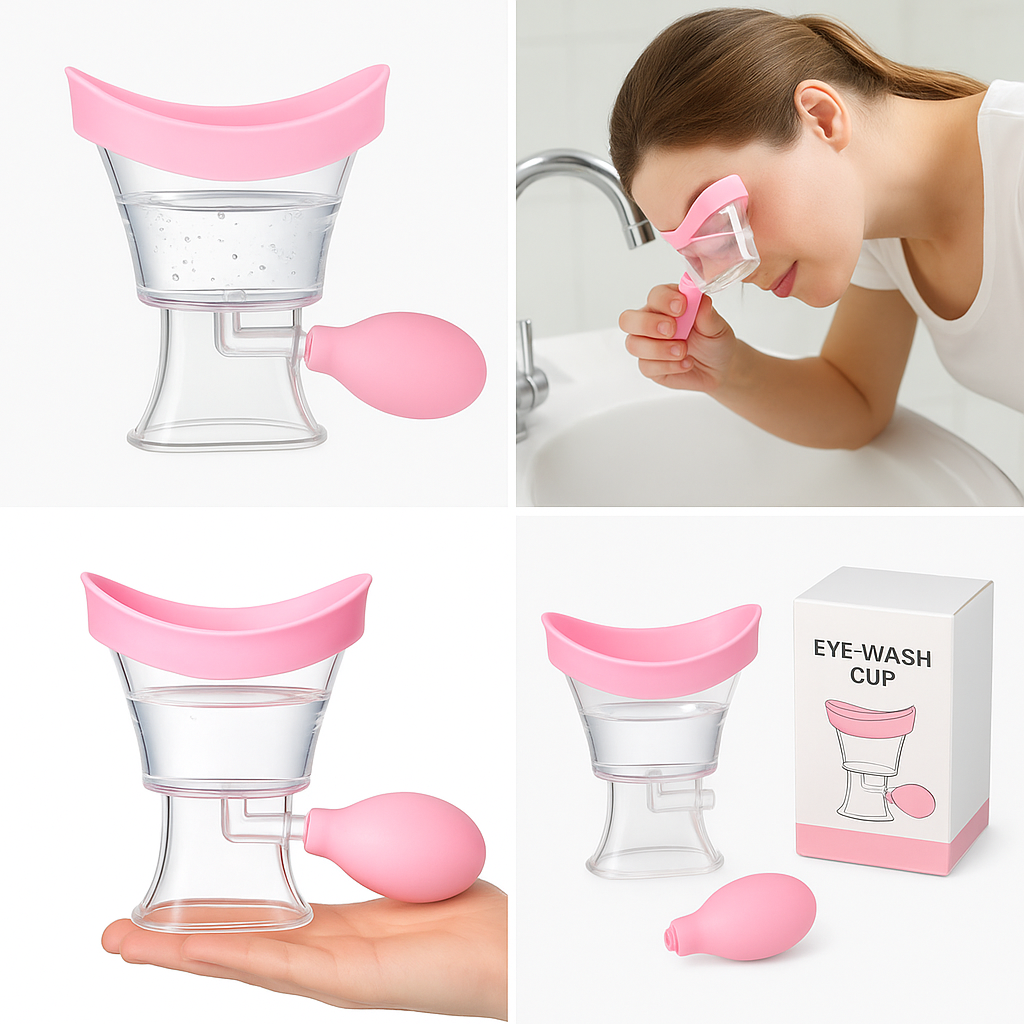 Eye Wash Cup Portable Eye Wash Kit Manual Air Pressure Eye Cups for Eye Wash Reusable Eyewash Cups for Soothing Tired Eyes Clean Eye Dust Makeup Irritants(Pink)
