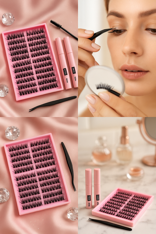 FANXITON DIY Volume Lash Cluster Kit – 60D/80D D-Curl Clusters with Bond, Seal & Tweezers