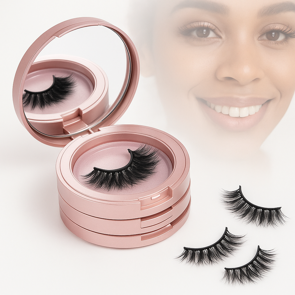 Rose Gold 3-Layer Eyelash Storage Case with Mirror & Lash Applicator – Travel-Friendly Holder