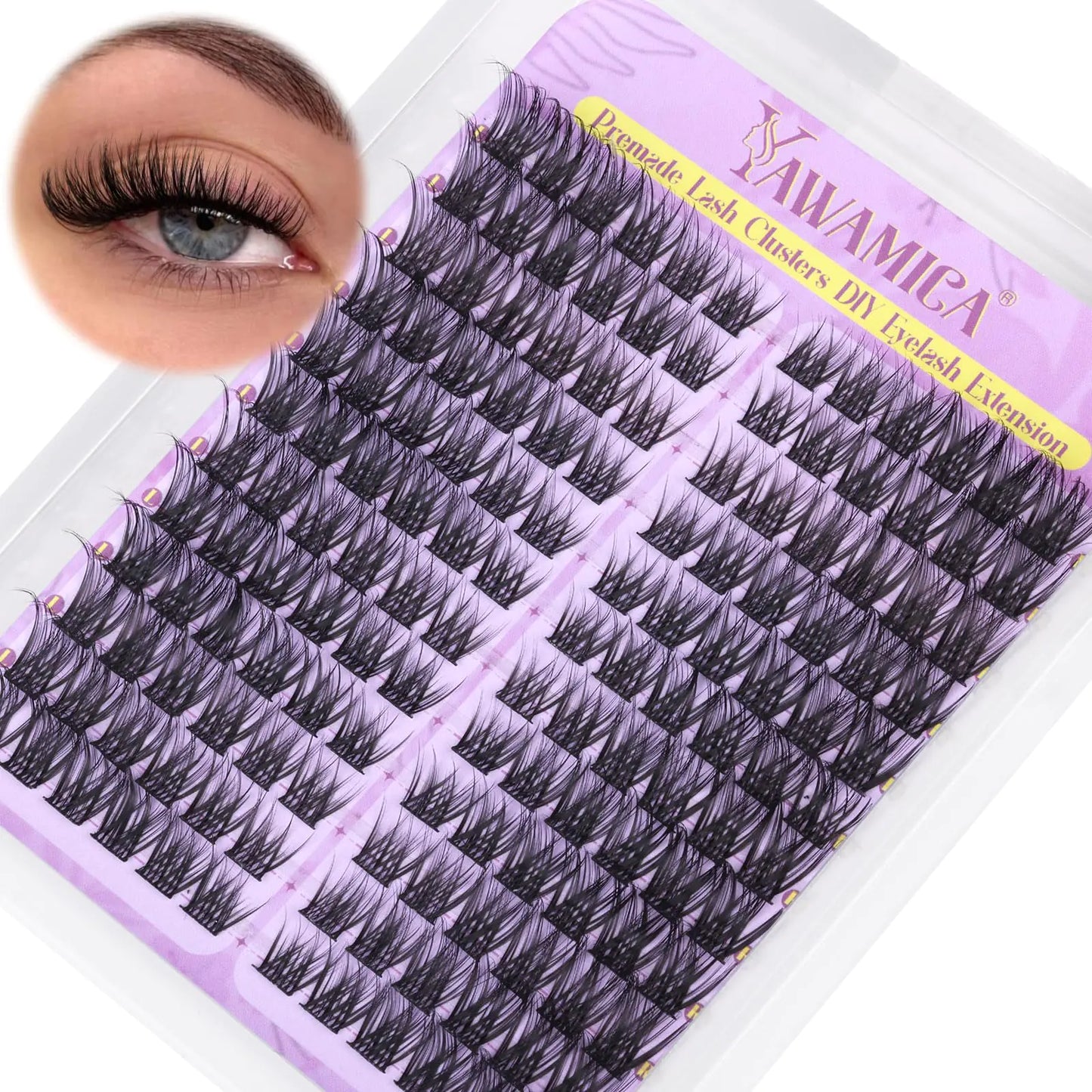 Yawamica Wispy Lash Clusters Natural Cat Eye Lash Extension 10-16mm Cluster Eyelash Extensions C Curl Premade Eyelash Clusters Left & Right Individual Lashes 144pcs DIY Lash for Beginners